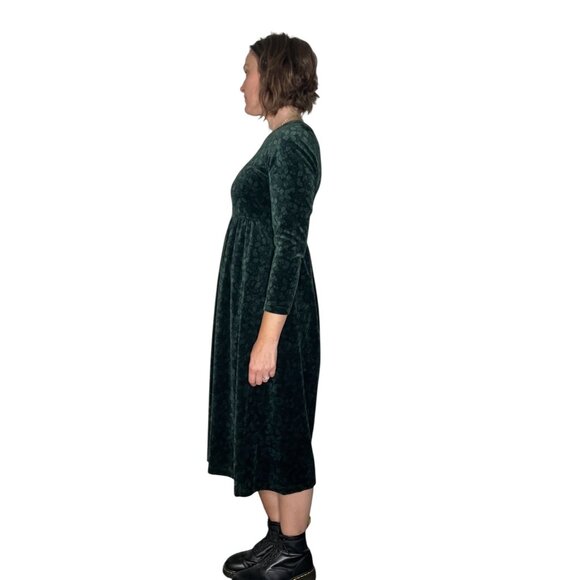 Vintage LL Bean 90s Velour Holly Print Midi Dress Green Holiday Christmas S/ M - Picture 4 of 15
